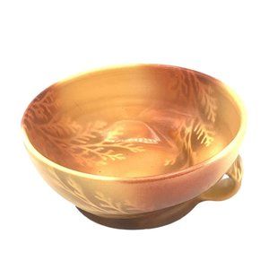 Hand Carved Pottery Branch Bowl Glazed Browns Orange Signed Ken Hood River OR
